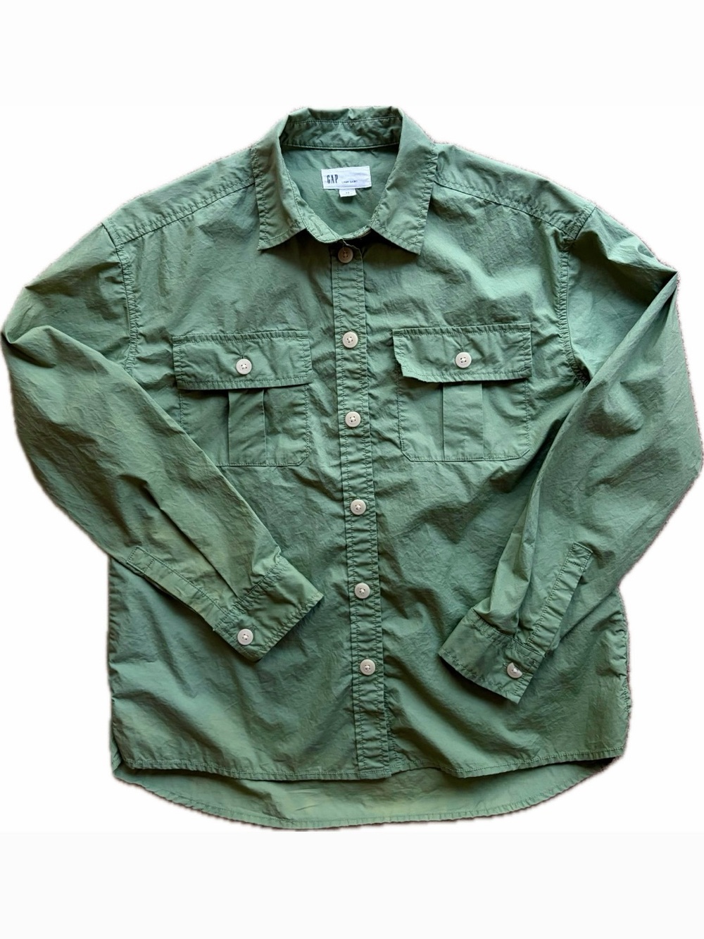 GAP Camp Shirt 100% Cotton Green Twig Button Down Long Sleeve XS